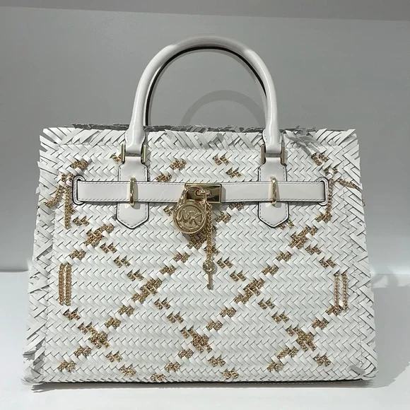 Michael Kors Hamilton white leather woven satchel bag - Picture 2 of 7